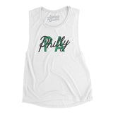 Philly Pa Overprinted Women's Flowey Scoopneck Muscle Tank-White-Allegiant Goods Co. Vintage Sports Apparel