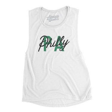 Philly Pa Overprinted Women's Flowey Scoopneck Muscle Tank-White-Allegiant Goods Co. Vintage Sports Apparel