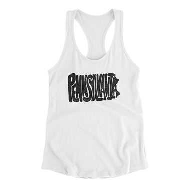 Pennsylvania State Shape Text Women's Racerback Tank-White-Allegiant Goods Co. Vintage Sports Apparel