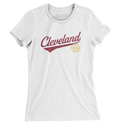 Cleveland Vintage Script Women's T-Shirt-White-Allegiant Goods Co. Vintage Sports Apparel