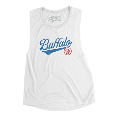 Buffalo Vintage Script Women's Flowey Scoopneck Muscle Tank-White-Allegiant Goods Co. Vintage Sports Apparel