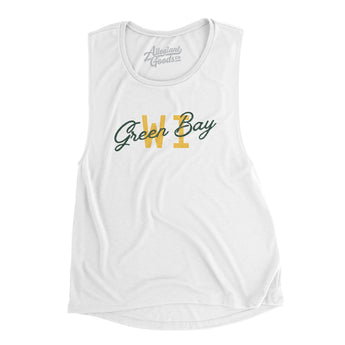 Green Bay Wi Overprinted Women's Flowey Scoopneck Muscle Tank-Allegiant Goods Co. Vintage Sports Apparel