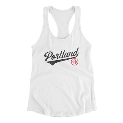 Portland Vintage Script Women's Racerback Tank-White-Allegiant Goods Co. Vintage Sports Apparel