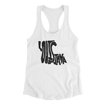 Louisiana State Shape Text Women's Racerback Tank-White-Allegiant Goods Co. Vintage Sports Apparel