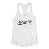 Milwaukee Vintage Script Women's Racerback Tank-White-Allegiant Goods Co. Vintage Sports Apparel