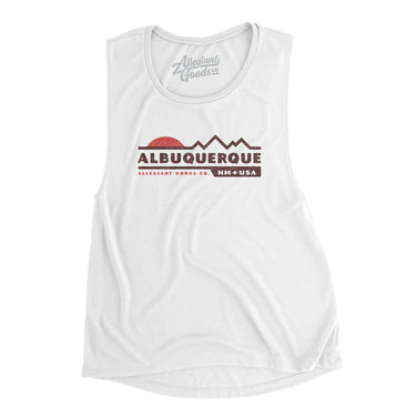Albuquerque Mountain Sunset Women's Flowey Scoopneck Muscle Tank-White-Allegiant Goods Co. Vintage Sports Apparel