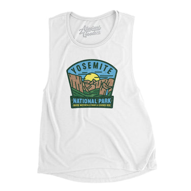 Yosemite National Park Badge Women's Flowey Scoopneck Muscle Tank-White-Allegiant Goods Co. Vintage Sports Apparel