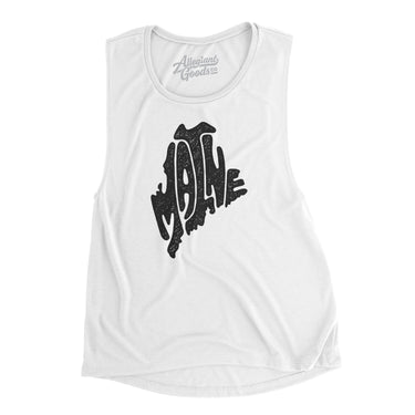 Maine State Shape Text Women's Flowey Scoopneck Muscle Tank-White-Allegiant Goods Co. Vintage Sports Apparel