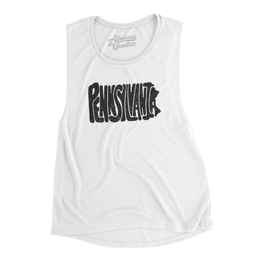 Pennsylvania State Shape Text Women's Flowey Scoopneck Muscle Tank-White-Allegiant Goods Co. Vintage Sports Apparel