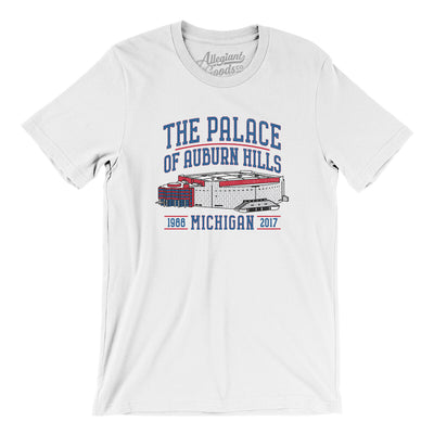 The Palace Of Auburn Hills Men/Unisex T-Shirt-White-Allegiant Goods Co. Vintage Sports Apparel
