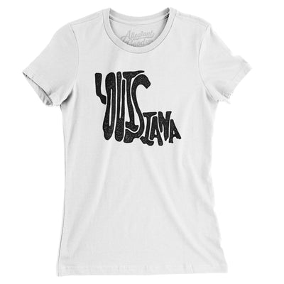 Louisiana State Shape Text Women's T-Shirt-White-Allegiant Goods Co. Vintage Sports Apparel