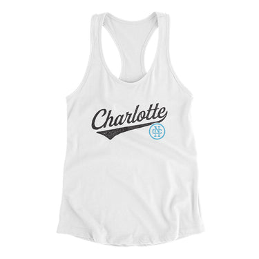 Charlotte Vintage Script Women's Racerback Tank-White-Allegiant Goods Co. Vintage Sports Apparel