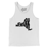 New York State Shape Text Men/Unisex Tank Top-White-Allegiant Goods Co. Vintage Sports Apparel