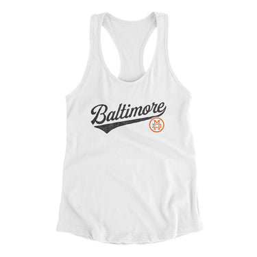 Baltimore Vintage Script Women's Racerback Tank-White-Allegiant Goods Co. Vintage Sports Apparel