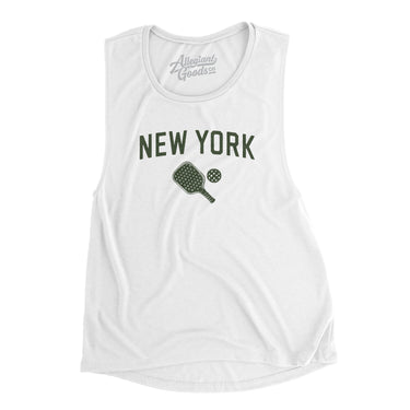 New York Pickleball Women's Flowey Scoopneck Muscle Tank-White-Allegiant Goods Co. Vintage Sports Apparel