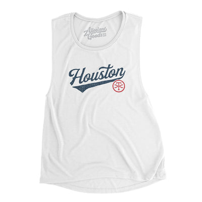 Houston Vintage Script Women's Flowey Scoopneck Muscle Tank-White-Allegiant Goods Co. Vintage Sports Apparel