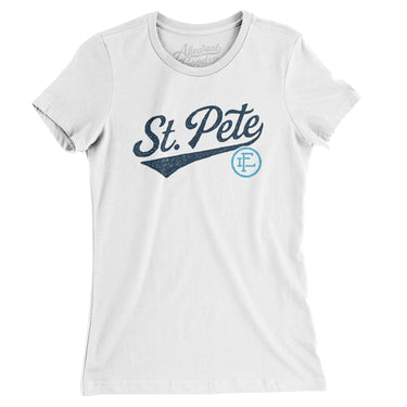 St Pete Vintage Script Women's T-Shirt-White-Allegiant Goods Co. Vintage Sports Apparel