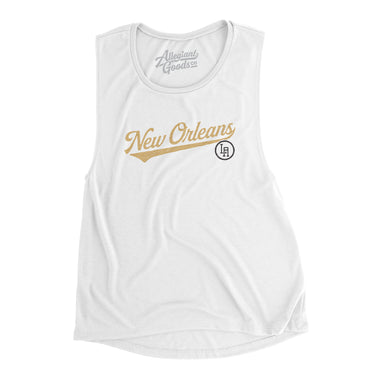 New Orleans Vintage Script Women's Flowey Scoopneck Muscle Tank-White-Allegiant Goods Co. Vintage Sports Apparel