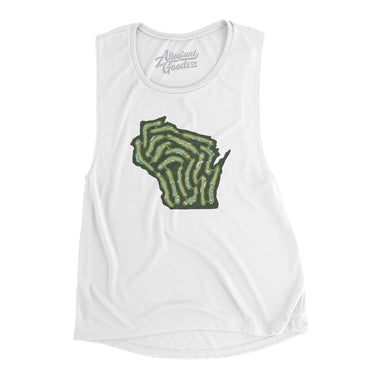 Wisconsin Golf Course Map Women's Flowey Scoopneck Muscle Tank-White-Allegiant Goods Co. Vintage Sports Apparel