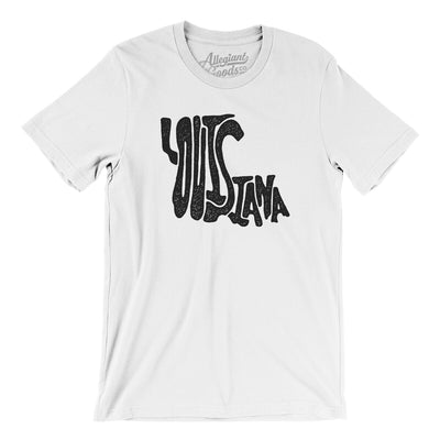 Louisiana State Shape Text Men/Unisex T-Shirt-White-Allegiant Goods Co. Vintage Sports Apparel
