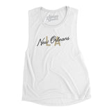 New Orleans La Overprinted Women's Flowey Scoopneck Muscle Tank-White-Allegiant Goods Co. Vintage Sports Apparel
