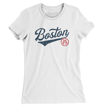 Boston Vintage Script Women's T-Shirt-White-Allegiant Goods Co. Vintage Sports Apparel