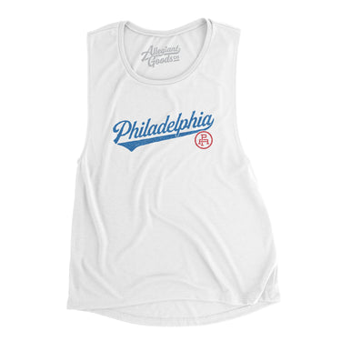 Philadelphia Vintage Script Women's Flowey Scoopneck Muscle Tank-White-Allegiant Goods Co. Vintage Sports Apparel