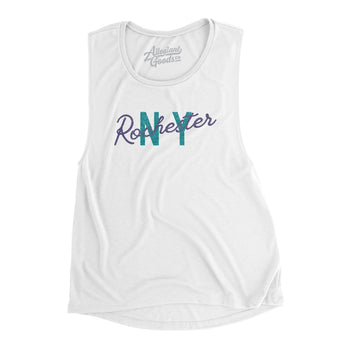 Rochester Ny Overprinted Women's Flowey Scoopneck Muscle Tank-White-Allegiant Goods Co. Vintage Sports Apparel