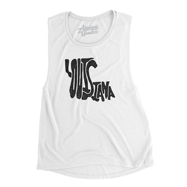 Louisiana State Shape Text Women's Flowey Scoopneck Muscle Tank-White-Allegiant Goods Co. Vintage Sports Apparel