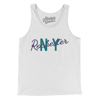 Rochester Ny Overprinted Men/Unisex Tank Top-White-Allegiant Goods Co. Vintage Sports Apparel