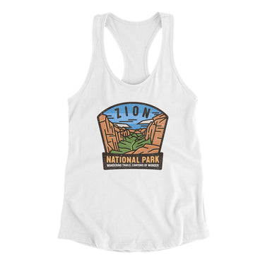 Zion National Park Badge Women's Racerback Tank-White-Allegiant Goods Co. Vintage Sports Apparel