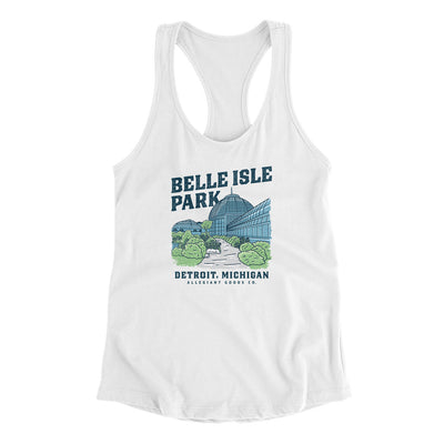 Belle Isle Park Women's Racerback Tank-White-Allegiant Goods Co. Vintage Sports Apparel