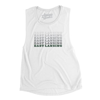 East Lansing Repeat Women's Flowey Scoopneck Muscle Tank-White-Allegiant Goods Co. Vintage Sports Apparel