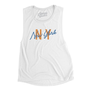 New York Ny Overprinted Women's Flowey Scoopneck Muscle Tank-Allegiant Goods Co. Vintage Sports Apparel