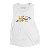 St. Louis Mo Overprinted Women's Flowey Scoopneck Muscle Tank-White-Allegiant Goods Co. Vintage Sports Apparel
