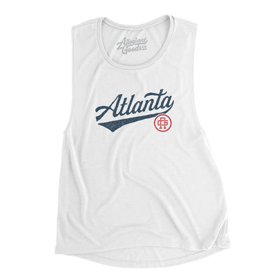 Atlanta Vintage Script Women's Flowey Scoopneck Muscle Tank-White-Allegiant Goods Co. Vintage Sports Apparel