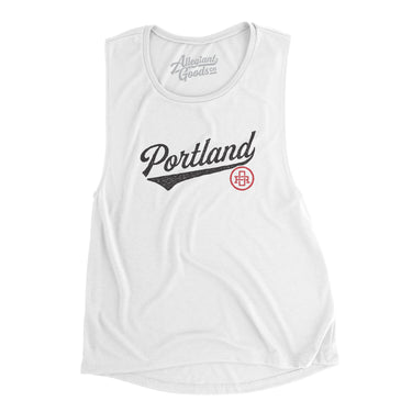Portland Vintage Script Women's Flowey Scoopneck Muscle Tank-White-Allegiant Goods Co. Vintage Sports Apparel