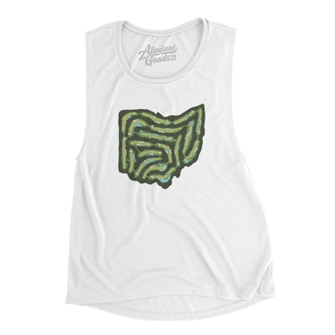 Ohio Golf Course Map Women's Flowey Scoopneck Muscle Tank-White-Allegiant Goods Co. Vintage Sports Apparel