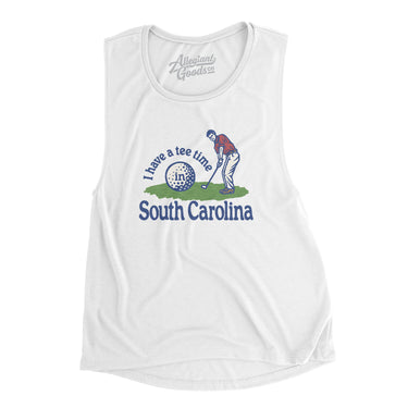 I Have A Tee Time In South Carolina Women's Flowey Scoopneck Muscle Tank-White-Allegiant Goods Co. Vintage Sports Apparel