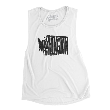 Washington State Shape Text Women's Flowey Scoopneck Muscle Tank-Allegiant Goods Co. Vintage Sports Apparel