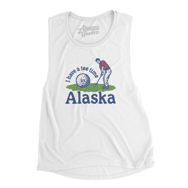 I Have A Tee Time In Alaska Women's Flowey Scoopneck Muscle Tank-White-Allegiant Goods Co. Vintage Sports Apparel