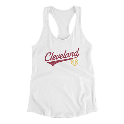 Cleveland Vintage Script Women's Racerback Tank-White-Allegiant Goods Co. Vintage Sports Apparel