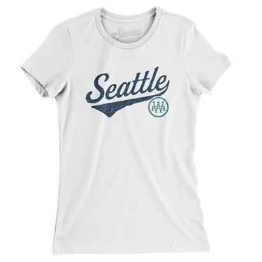 Seattle Vintage Script Women's T-Shirt-White-Allegiant Goods Co. Vintage Sports Apparel