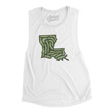 Louisiana Golf Course Map Women's Flowey Scoopneck Muscle Tank-White-Allegiant Goods Co. Vintage Sports Apparel