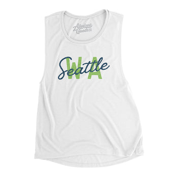 Seattle Wa Overprinted Women's Flowey Scoopneck Muscle Tank-Allegiant Goods Co. Vintage Sports Apparel