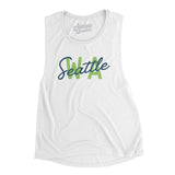 Seattle Wa Overprinted Women's Flowey Scoopneck Muscle Tank-White-Allegiant Goods Co. Vintage Sports Apparel