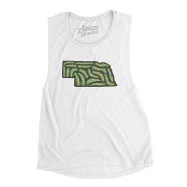Nebraska Golf Course Women's Flowey Scoopneck Muscle Tank-White-Allegiant Goods Co. Vintage Sports Apparel