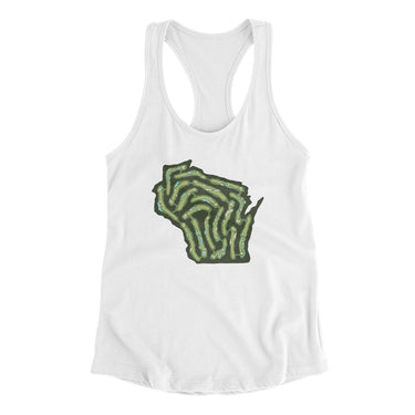 Wisconsin Golf Course Map Women's Racerback Tank-White-Allegiant Goods Co. Vintage Sports Apparel