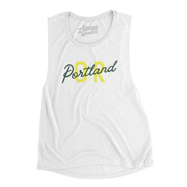 Portland Or Overprinted Women's Flowey Scoopneck Muscle Tank-White-Allegiant Goods Co. Vintage Sports Apparel
