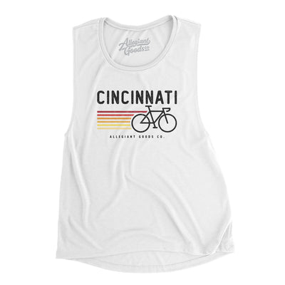 Cincinnati Cycling Women's Flowey Scoopneck Muscle Tank-White-Allegiant Goods Co. Vintage Sports Apparel